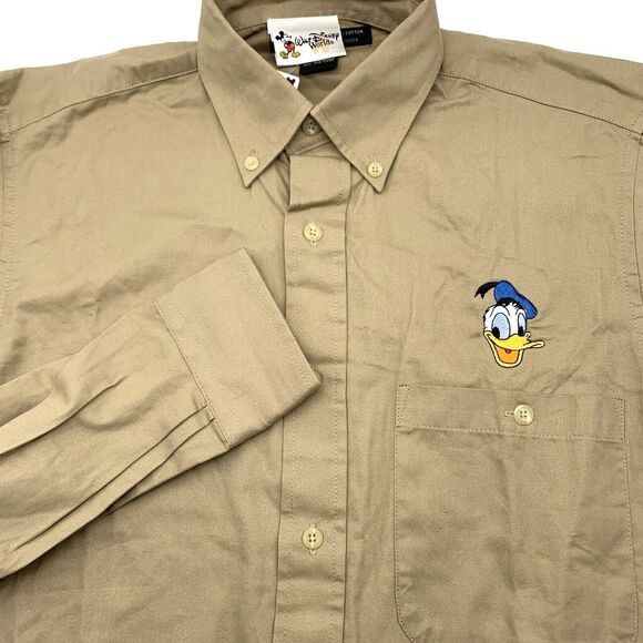 Walt Disney World‎ XS 13-13 1/2 Tan Long Sleeve Button Down Donald Duck NWT - Picture 1 of 8